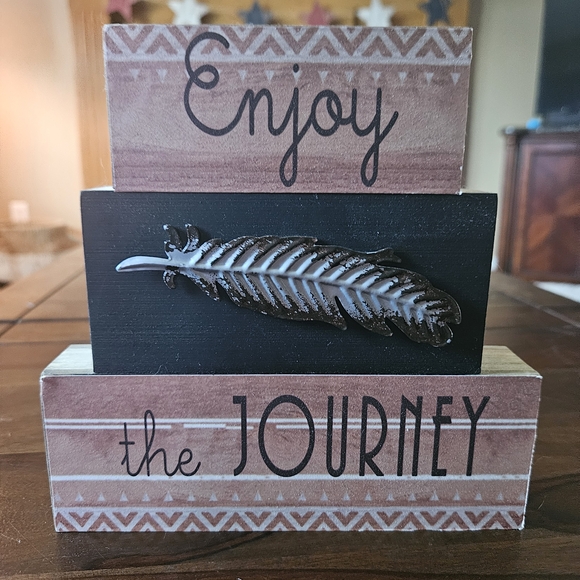 Enjoy The Journey Decorative Wooden Sign with Feather Design - Picture 1 of 5